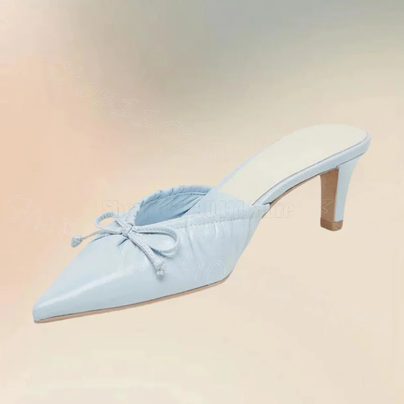 Sky Blue Pleated Design Bow Knot Slippers Slip On Women Shoes Thin High Heels Pointed Toe Party Dating 2025 Zapatos Para Mujere
Sky Blue Pleated Design Bow Knot Slippers Slip On Women Shoes Thin High Heels Pointed Toe Party Dating 2025 Zapatos Para Mujere