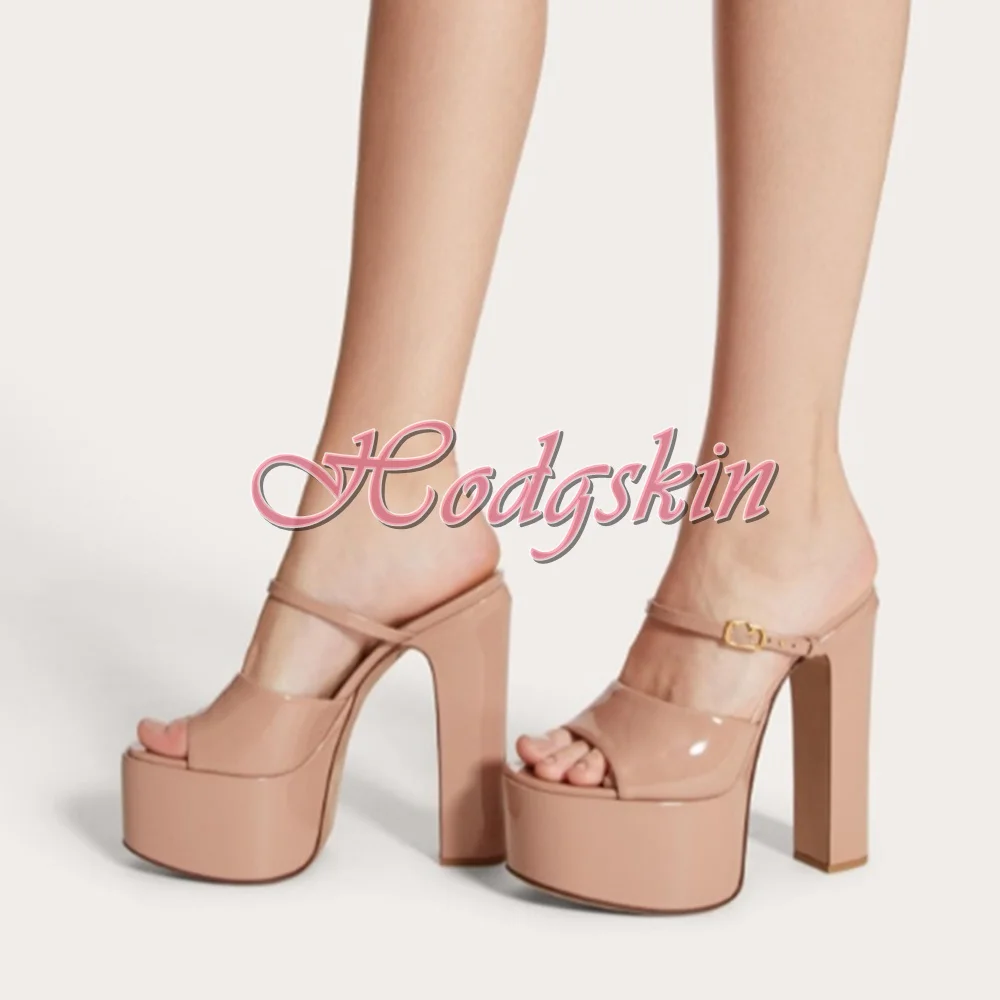 Thick Sole Shiny Leather Sandals Open Toe High Platform Chunky High Heels Solid Buckles Straps Sandals Women Dress Shoes Design
Thick Sole Shiny Leather Sandals Open Toe High Platform Chunky High Heels Solid Buckles Straps Sandals Women Dress Shoes Design