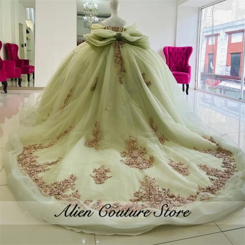 Sage Green Shiny Quinceanera Dresses Ball Gown Applique Beading Gems Tull Corset Party Birthday Sweet 16 Vestido Customized
Sage Green Shiny Quinceanera Dresses Ball Gown Applique Beading Gems Tull Corset Party Birthday Sweet 16 Vestido Customized