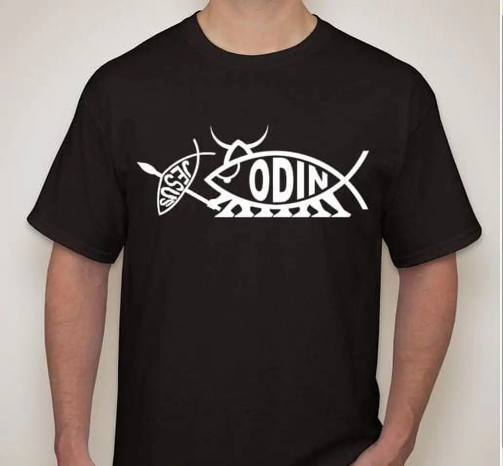 Odin Slaying Jesus Fish Nordic Warrior Valhalla Pagan T-Shirt 100% Cotton O-Neck Short Sleeve Summer Casual Mens T-shirt
Odin Slaying Jesus Fish Nordic Warrior Valhalla Pagan T-Shirt 100% Cotton O-Neck Short Sleeve Summer Casual Mens T-shirt