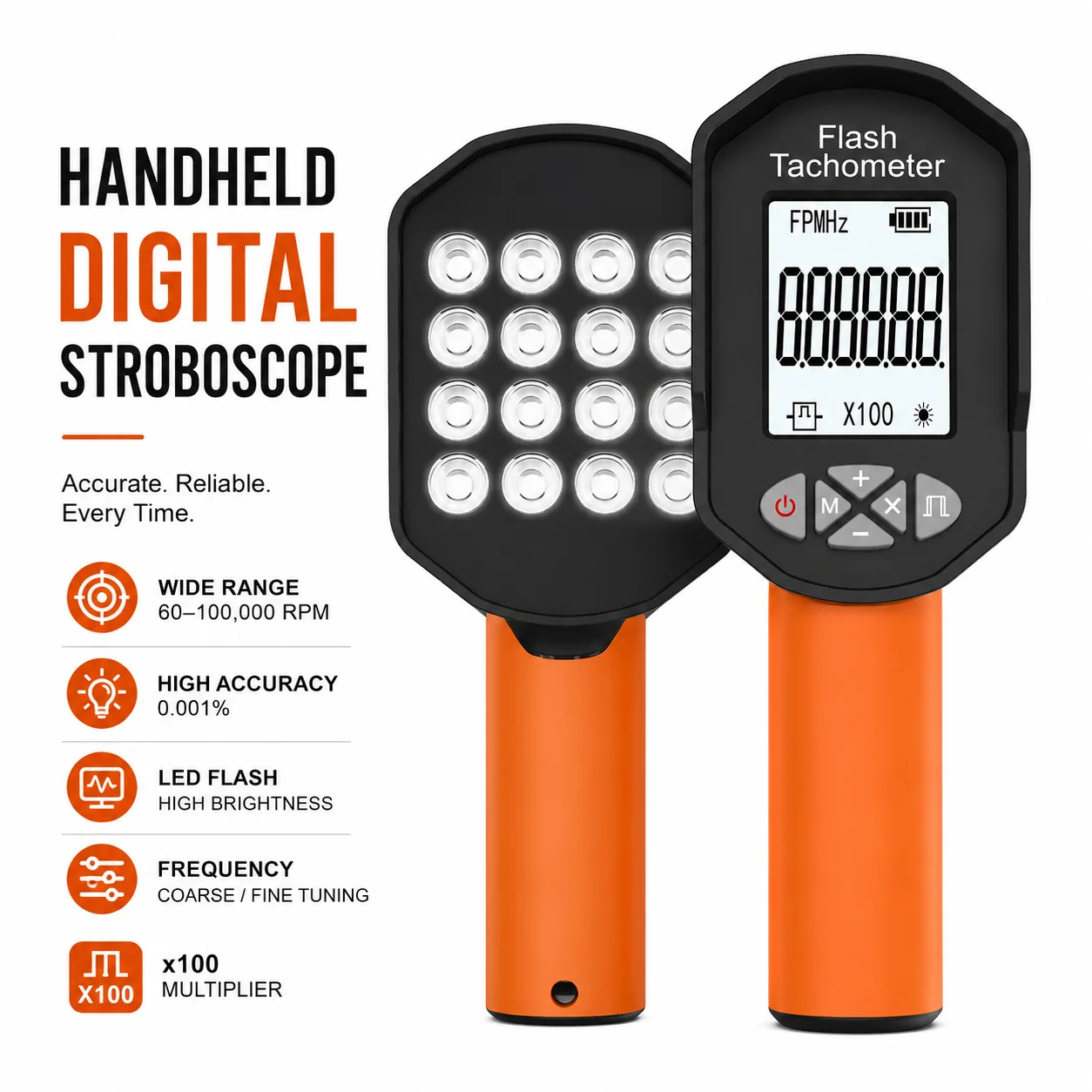 Rechargeable Handheld Stroboscope Tachometer 60-100000RPM Non-contact RPM Speed Meter 16 Adjustable LED Industrial Flash Strobe
Rechargeable Handheld Stroboscope Tachometer 60-100000RPM Non-contact RPM Speed Meter 16 Adjustable LED Industrial Flash Strobe
