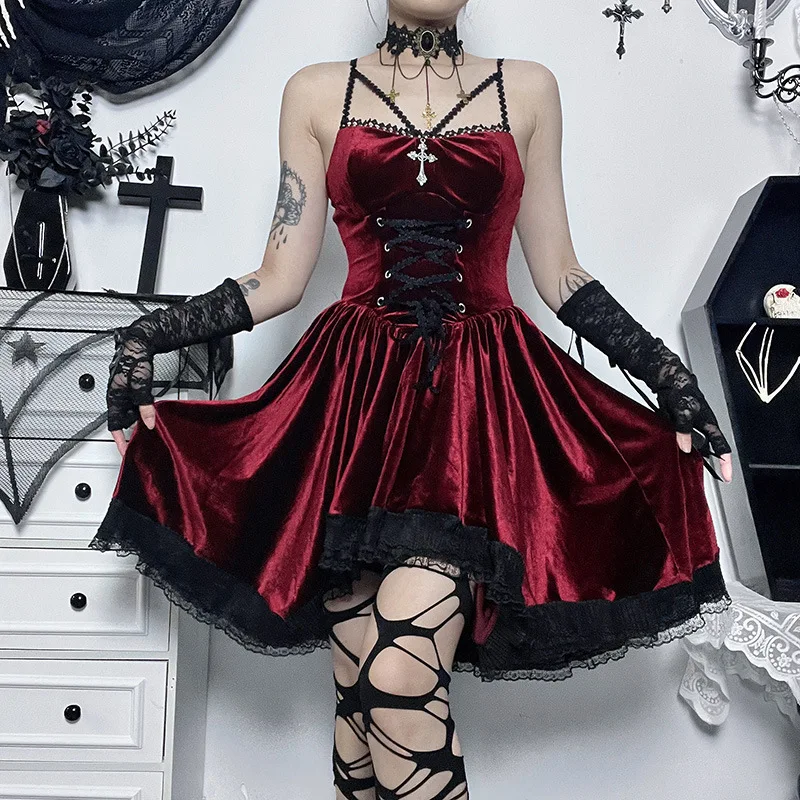 SKMY Halloween Black Spaghetti Strap High Waist Velvet Dress Sexy Lace Patchwork Bandage Short Dresses Party Clothes For Women
SKMY Halloween Black Spaghetti Strap High Waist Velvet Dress Sexy Lace Patchwork Bandage Short Dresses Party Clothes For Women