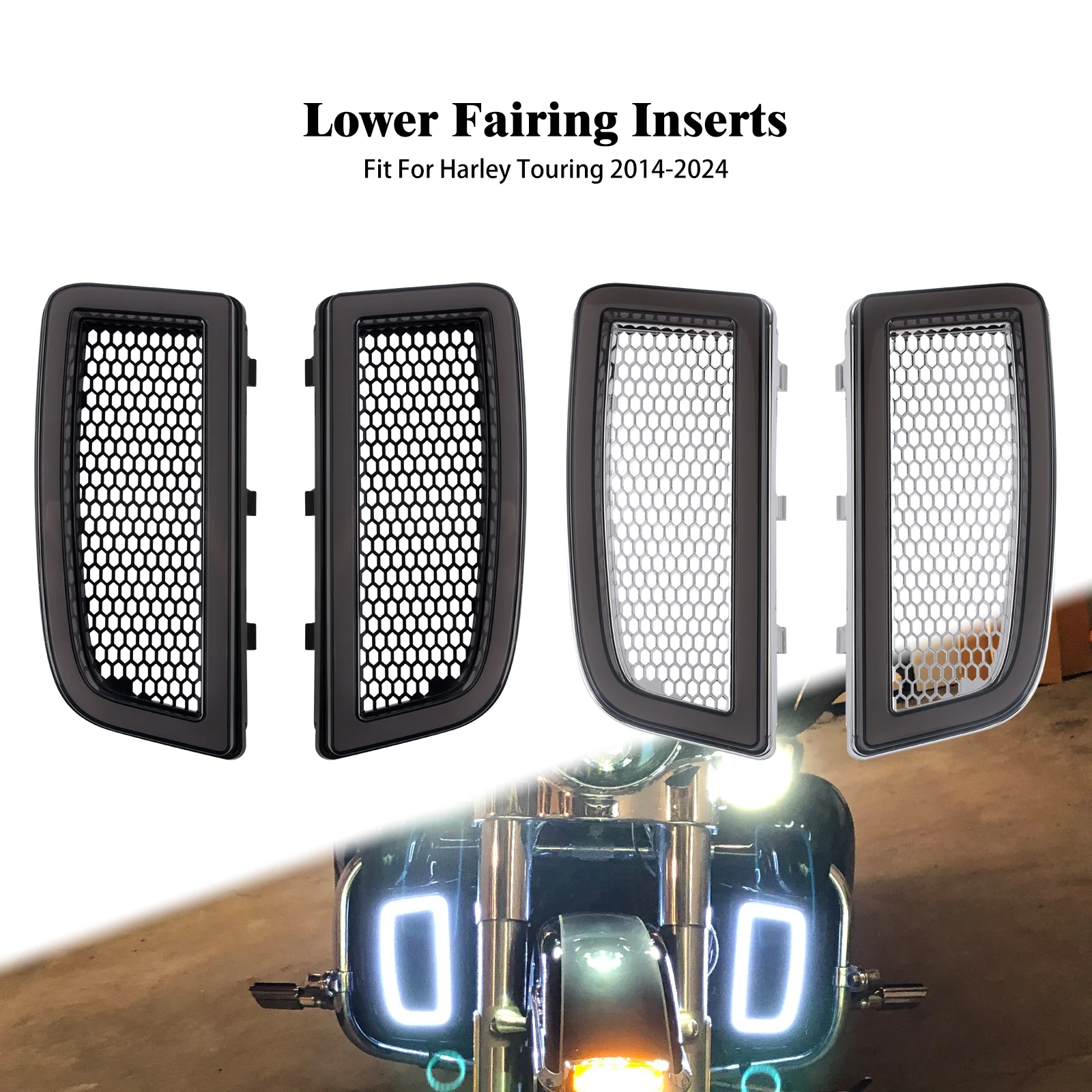 Motorcycle Lowers Grills LED Light Leg Fairing Turn Signal For Harley Touring Road Electra Street Glide Ultra Limited 2014-2024
Motorcycle Lowers Grills LED Light Leg Fairing Turn Signal For Harley Touring Road Electra Street Glide Ultra Limited 2014-2024