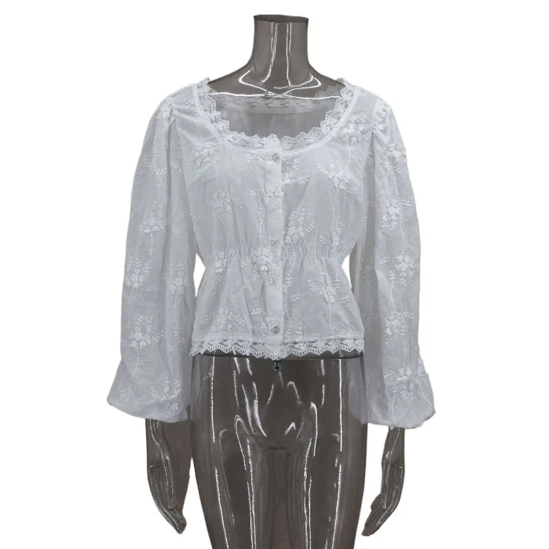 Europe America Autumn Winter New Sexy Women's U-neck Loose Embroidery Long-sleeved Shirt Exquisite Simple Casual Fashion Trend
Europe America Autumn Winter New Sexy Women's U-neck Loose Embroidery Long-sleeved Shirt Exquisite Simple Casual Fashion Trend