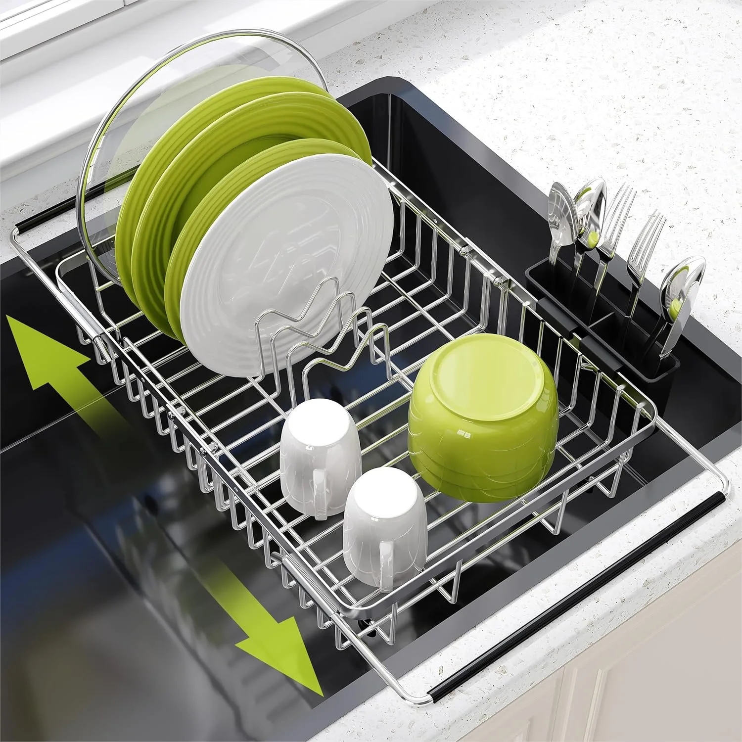 Expandable Stainless Steel Dish Drying Rack Over The Sink For Small Kitchen, Adjustable Hanging Metal Dish Dryer Holder With Utensil Holder
Expandable Stainless Steel Dish Drying Rack Over The Sink For Small Kitchen, Adjustable Hanging Metal Dish Dryer Holder With Utensil Holder