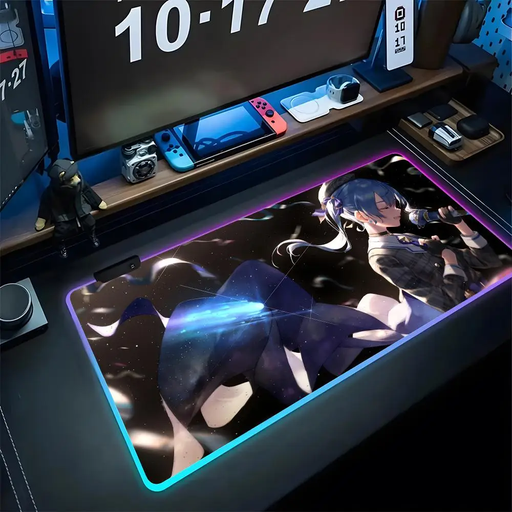 Anime Girl VTuber VSPO Mouse Pad Gaming Rgb Mousepad Backlit Keyboard Gamer Girl Xxl Laptop Gaming Mat Table Pads Deskpad