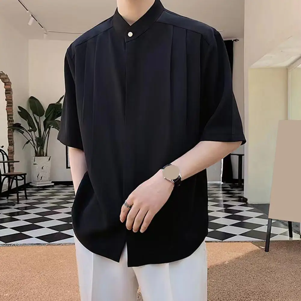 Men Solid Color Shirt Stylish Men's Stand Collar Ice Silk Cardigan for Summer Business Casual Wear Pleated Loose Fit Half
Men Solid Color Shirt Stylish Men's Stand Collar Ice Silk Cardigan for Summer Business Casual Wear Pleated Loose Fit Half