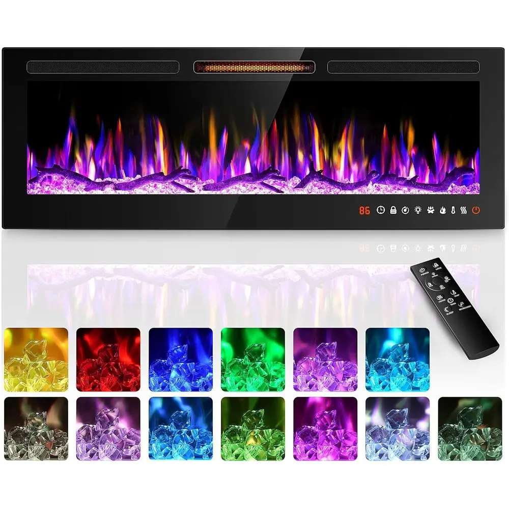 Ultra-Slim 50 Wall-Mounted Linear Electric Fireplace with 13 Colors & 5 Brightness Levels, Remote Control, 1500/750W
Ultra-Slim 50 Wall-Mounted Linear Electric Fireplace with 13 Colors & 5 Brightness Levels, Remote Control, 1500/750W