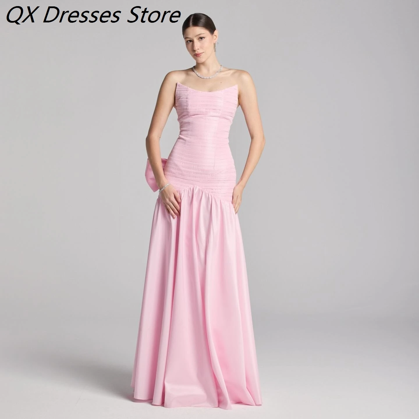 Women's A-line Evening Dresses Floor-length Strapless Sleeveless Prom Dresses Fashion Pleat Backless Bow Draped Customized Gowns
Women's A-line Evening Dresses Floor-length Strapless Sleeveless Prom Dresses Fashion Pleat Backless Bow Draped Customized Gowns