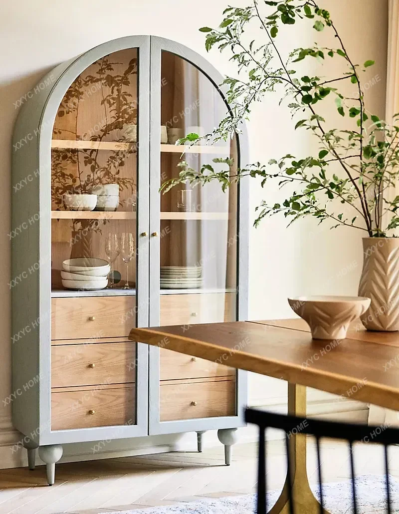 L retro arched solid wood bookcase glass storage cabinet
L retro arched solid wood bookcase glass storage cabinet