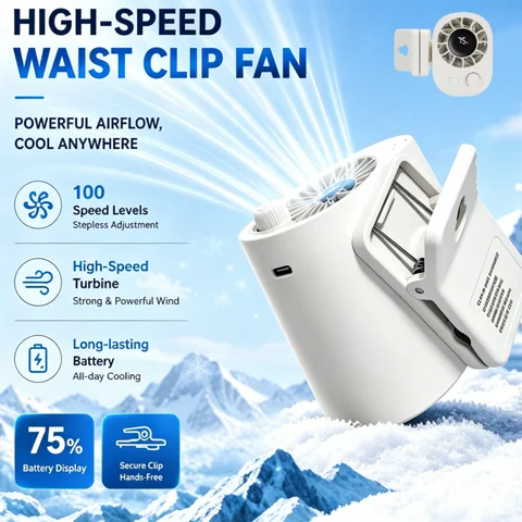 Portable Clip-on Fan 100 Speeds Strong Airflow USB Rechargeable 360° Rotation Wearable Cooling Fan Outdoor Camping Travel Use