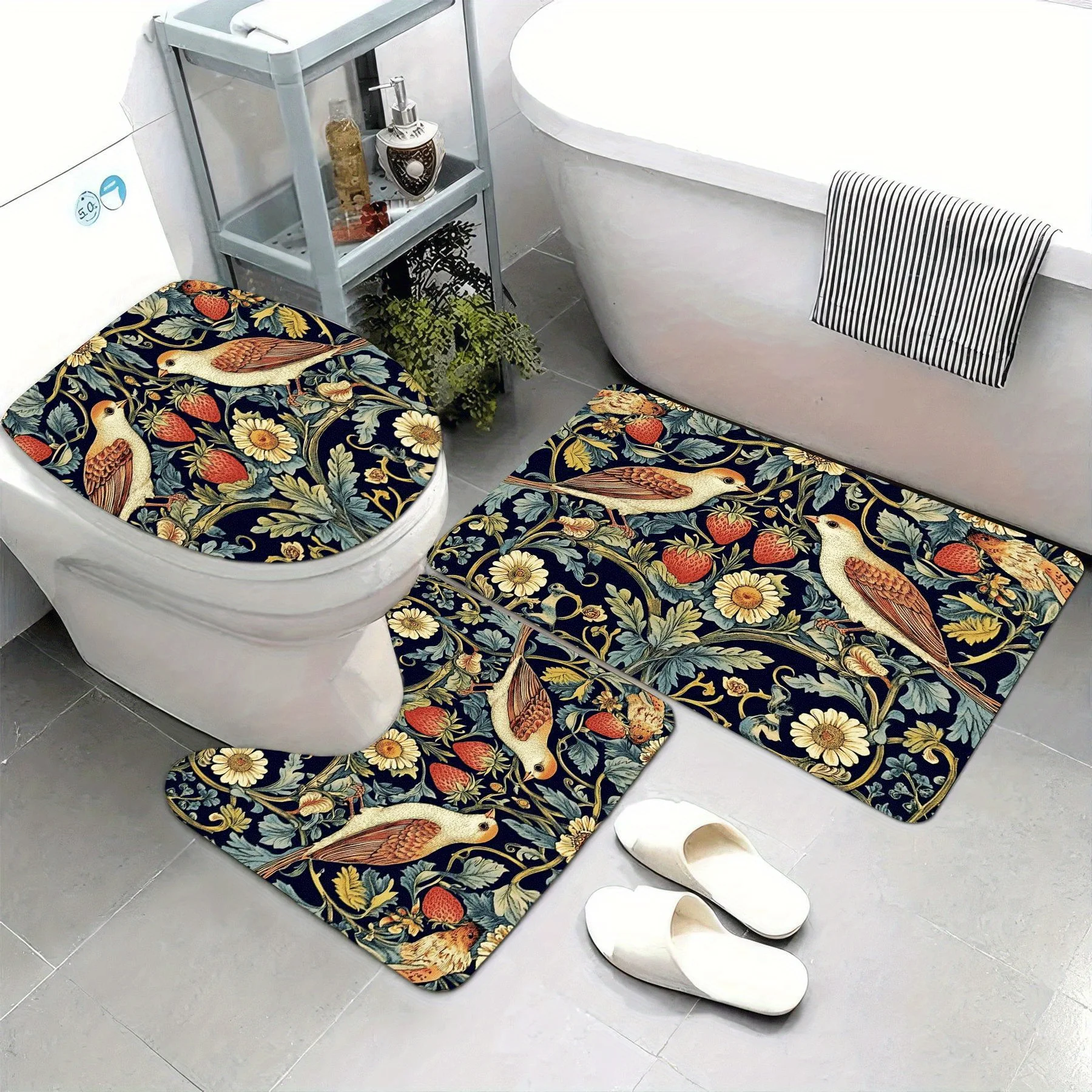 3pcs Super Soft Bathroom Floor Mats Set, Absorbent, with Non-slip Backing, William Morris Strawberry Thief Design Printed, Oblon
3pcs Super Soft Bathroom Floor Mats Set, Absorbent, with Non-slip Backing, William Morris Strawberry Thief Design Printed, Oblon