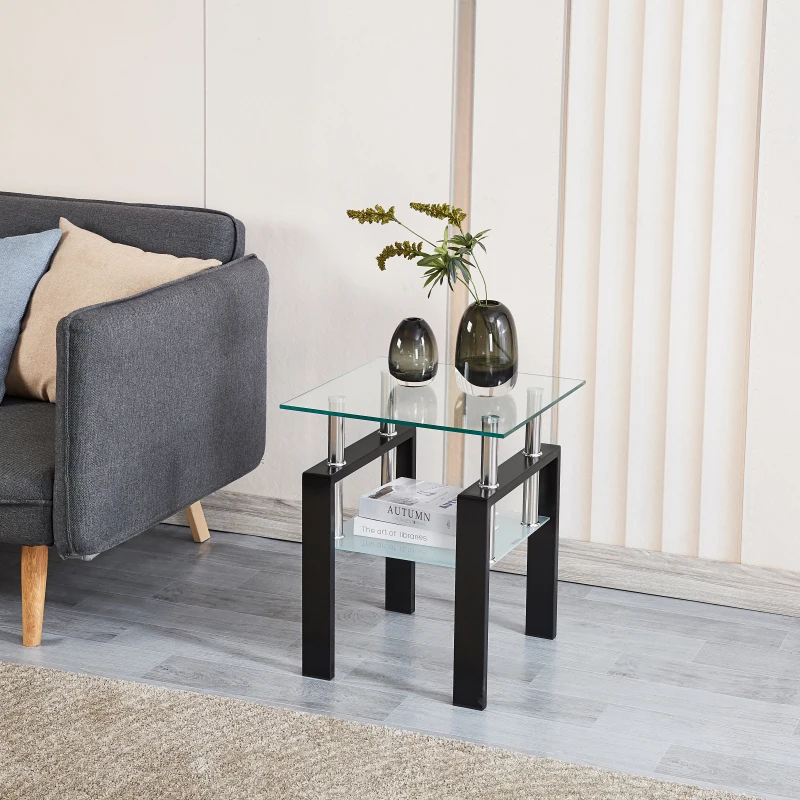 Tempered Transparent Glass End Table, 2-Layers Small Table with Storage, Living Room Side Table
Tempered Transparent Glass End Table, 2-Layers Small Table with Storage, Living Room Side Table