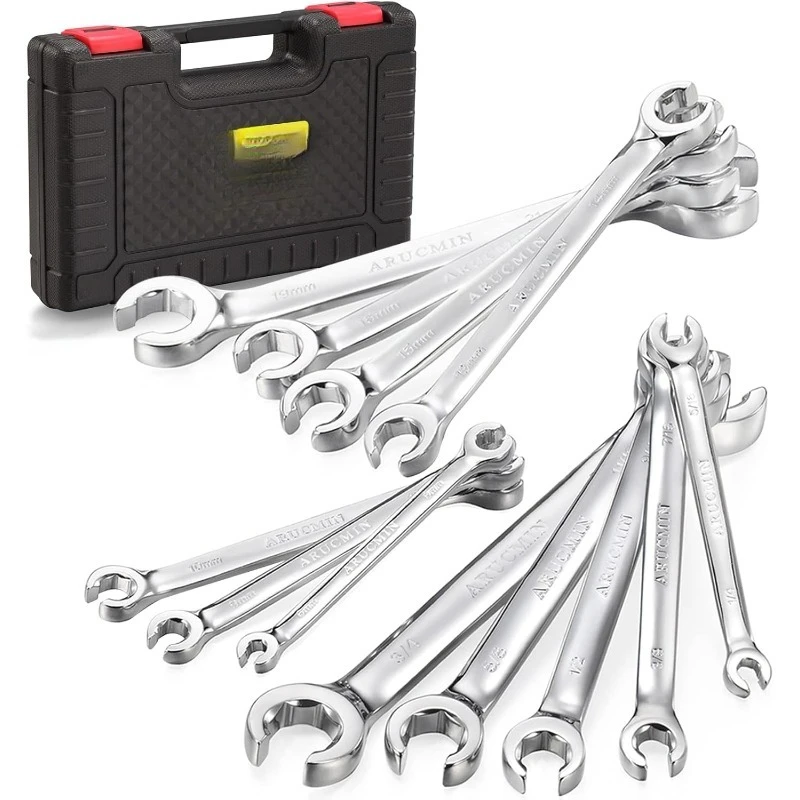 Nut Wrench Set,12-Piece Chrome Vanadium Steel Line Wrench Set SAE & Metric 1/4"-7/8" and 6-21mm with Organizer Box
Nut Wrench Set,12-Piece Chrome Vanadium Steel Line Wrench Set SAE & Metric 1/4"-7/8" and 6-21mm with Organizer Box
