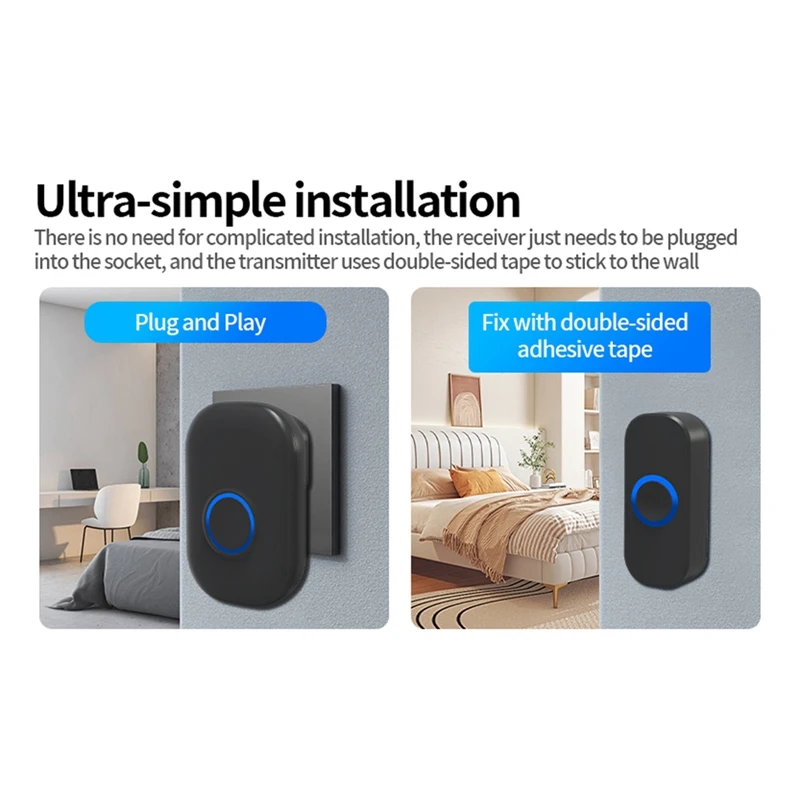 Wireless Doorbell Waterproof Smart Doorbell Home Door Bell Intelligent 4-Level Volume Control 32 Songs Doorbell-ABJU
Wireless Doorbell Waterproof Smart Doorbell Home Door Bell Intelligent 4-Level Volume Control 32 Songs Doorbell-ABJU