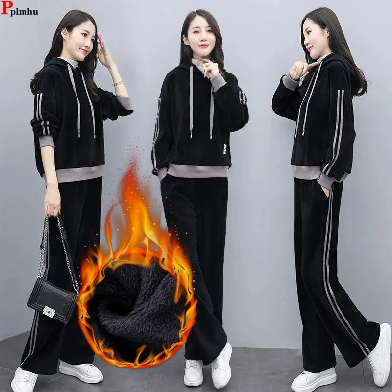 Winter Velvet 2 Pieces Sets Hooded Plush Lined Patchwork Collar Tops Ensemble Thick Baggy Wide Leg Pant Suits Korean Warm Outfit
Winter Velvet 2 Pieces Sets Hooded Plush Lined Patchwork Collar Tops Ensemble Thick Baggy Wide Leg Pant Suits Korean Warm Outfit
