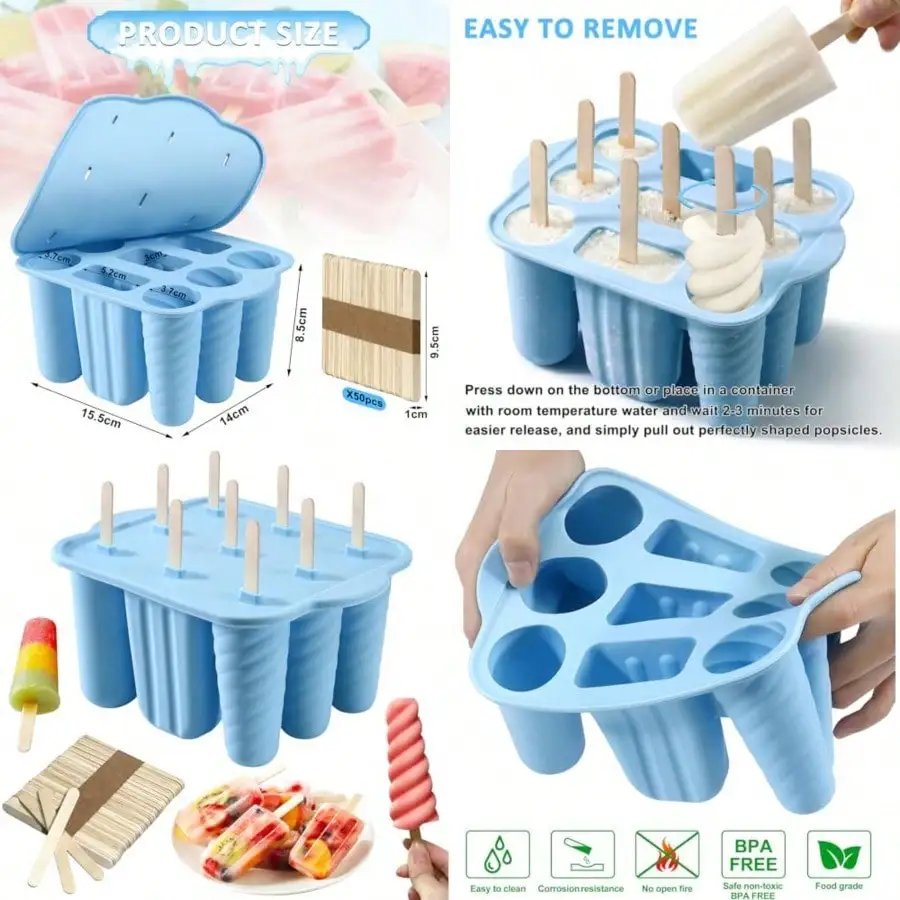 9 Cavity Popsicles Molds With 50pcs Wooden Sticks Silicone Popsicle Mold Popsicle Maker Molds Reusable Homemade Ice Pop Mold Easy-Release Ice Cream Mold For Adult DIY Ice Pops
9 Cavity Popsicles Molds With 50pcs Wooden Sticks Silicone Popsicle Mold Popsicle Maker Molds Reusable Homemade Ice Pop Mold Easy-Release Ice Cream Mold For Adult DIY Ice Pops