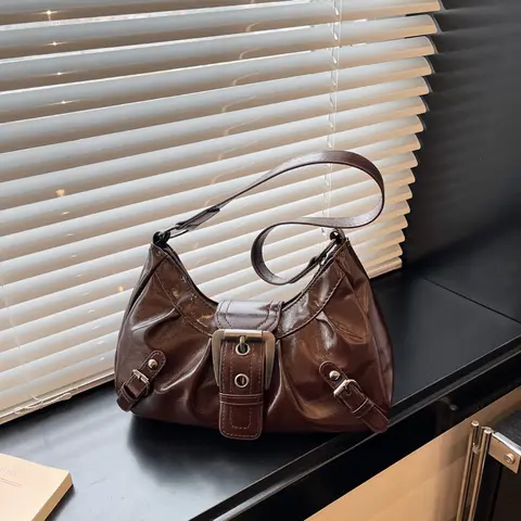 Y2K Retro Pleated Hobo Shoulder Bag for Women Hot Selling Maillard Style Underarm Bag Clutch Handbags for Travel Work Shopping