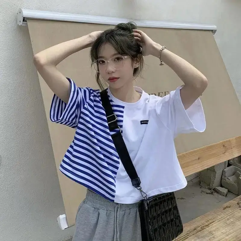 Short sleeved t shirt women 2024 new summer design white splicing striped sweet cool style loose top ins trend harajuku y2k top
Short sleeved t shirt women 2024 new summer design white splicing striped sweet cool style loose top ins trend harajuku y2k top