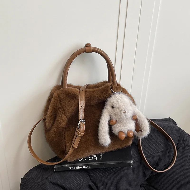 Women's Faux Fur Handbag with Bunny Pendant - Versatile Handheld & Crossbody Bag for Autumn & Winter White Black Brown Pink
Women's Faux Fur Handbag with Bunny Pendant - Versatile Handheld & Crossbody Bag for Autumn & Winter White Black Brown Pink