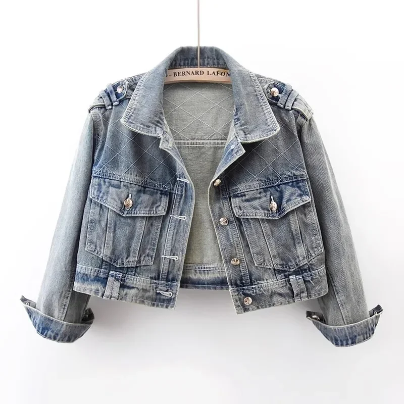 Autumn Vintage Blue Denim Jacket Coat Women High Waisted Slim Short Cowboy Outerwear Big Pocket Long Sleeve Jeans Jacket Female
Autumn Vintage Blue Denim Jacket Coat Women High Waisted Slim Short Cowboy Outerwear Big Pocket Long Sleeve Jeans Jacket Female