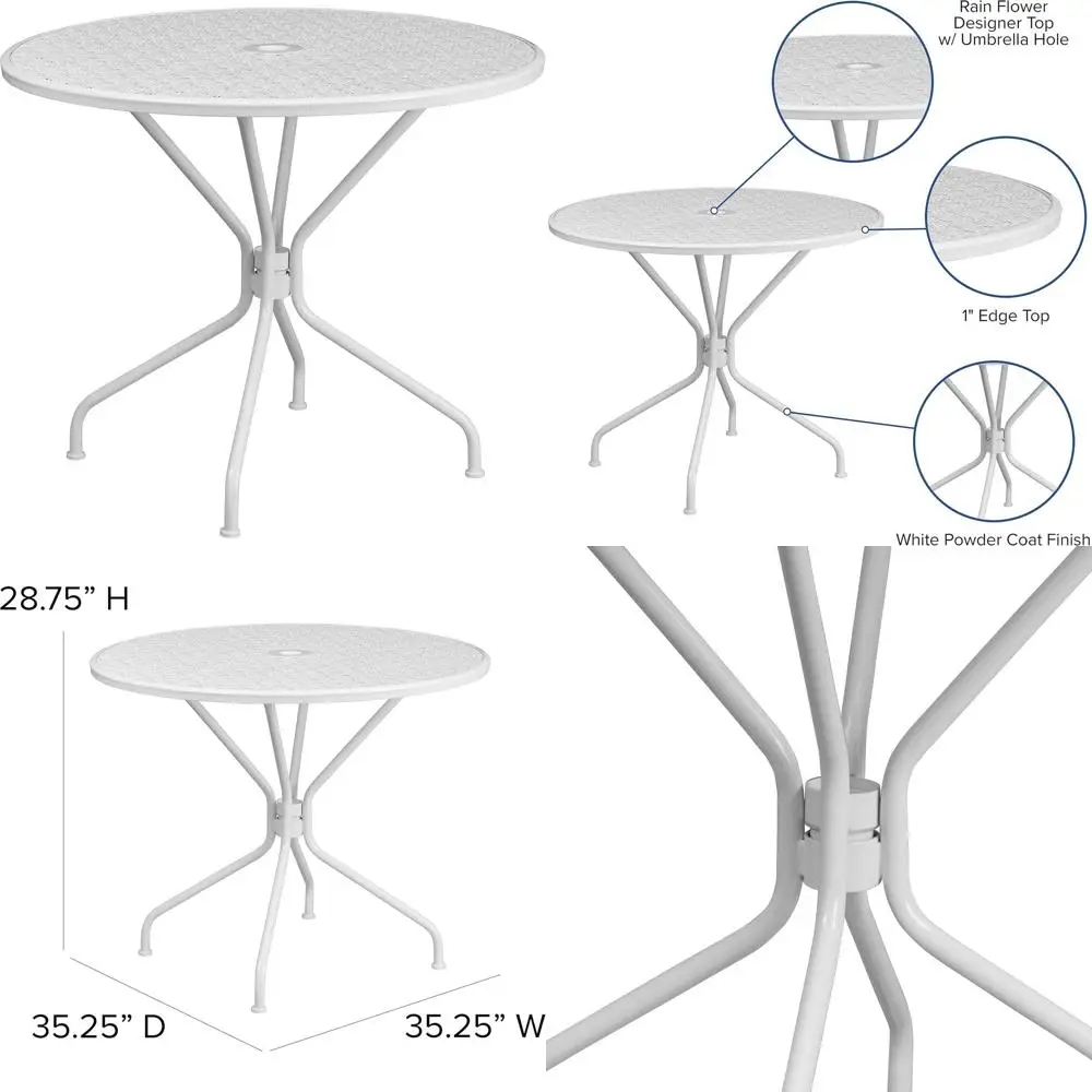 35.25 Round White Steel Outdoor Patio Table with Umbrella Hole
35.25 Round White Steel Outdoor Patio Table with Umbrella Hole