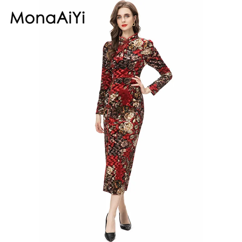 MonaAiYi New Fashion Designer Red Dress Women's Stand Collar Long Sleeve Flower Printing Slim Chinese Cheongsam Style Dress
MonaAiYi New Fashion Designer Red Dress Women's Stand Collar Long Sleeve Flower Printing Slim Chinese Cheongsam Style Dress