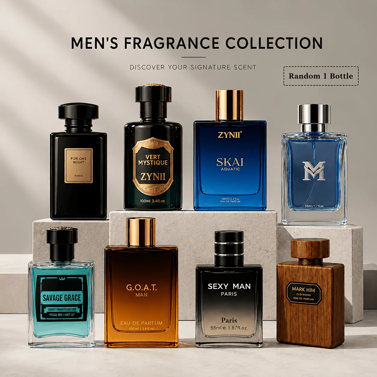 1PACK Men's Surprise Perfume | 3.38oz | 8 Fragrance Notes in One Bottle Citrus/Woody/Aquatic/Fougere, You Will Get A Random Surprise Perfume | Unboxing Surprise Different Mood Every Day, Birthday Gift for Boyfriend
1PACK Men's Surprise Perfume | 3.38oz | 8 Fragrance Notes in One Bottle Citrus/Woody/Aquatic/Fougere, You Will Get A Random Surprise Perfume | Unboxing Surprise Different Mood Every Day, Birthday Gift for Boyfriend