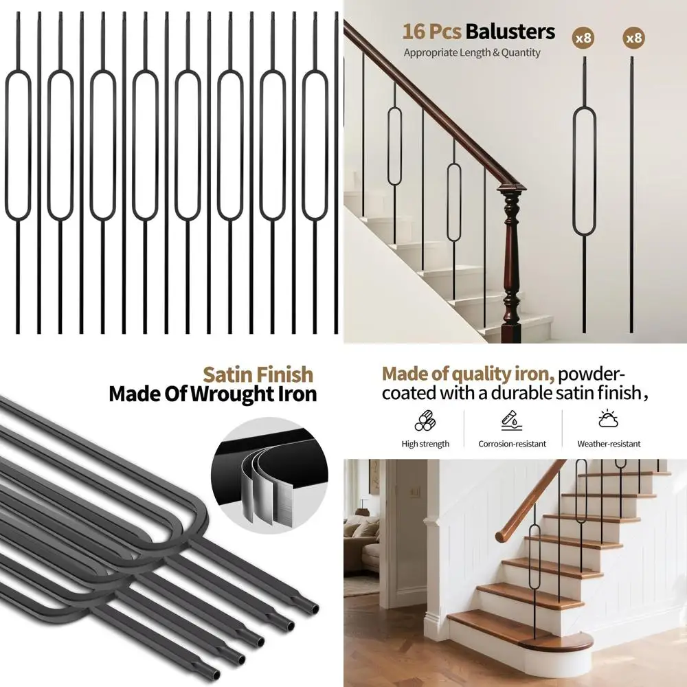 44 Wrought Iron Balusters, 8 Oval & 8 Straight, Satin Black Metal Railing for Stairs
44 Wrought Iron Balusters, 8 Oval & 8 Straight, Satin Black Metal Railing for Stairs
