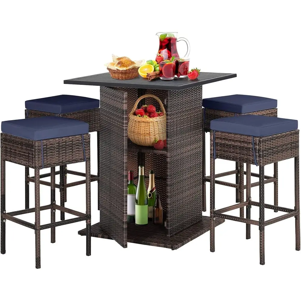 Outdoor Rattan Bar Set with Wicker Table and 4 Stools, Patio Bar Height Furniture with Cushions
Outdoor Rattan Bar Set with Wicker Table and 4 Stools, Patio Bar Height Furniture with Cushions