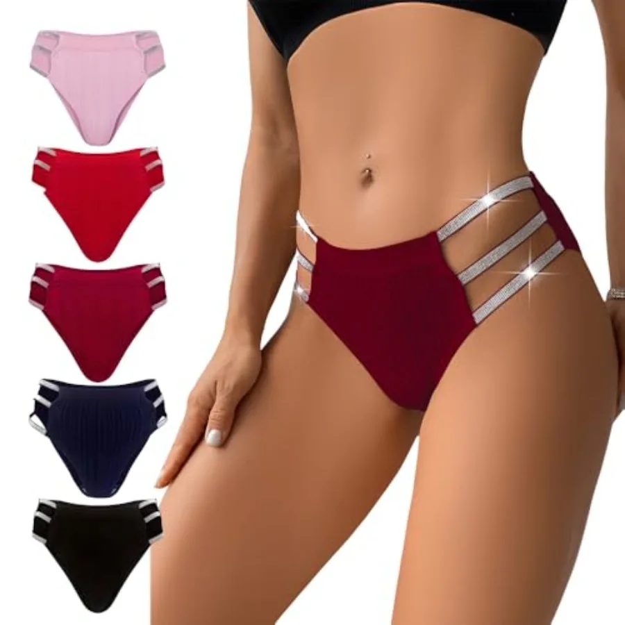 JUNELLA 5 Pcs Shiny Waistband Women's Low Rise Panties, Ribbed Cotton, Multicolour Sexy Hollow Out Hipster Panties
JUNELLA 5 Pcs Shiny Waistband Women's Low Rise Panties, Ribbed Cotton, Multicolour Sexy Hollow Out Hipster Panties