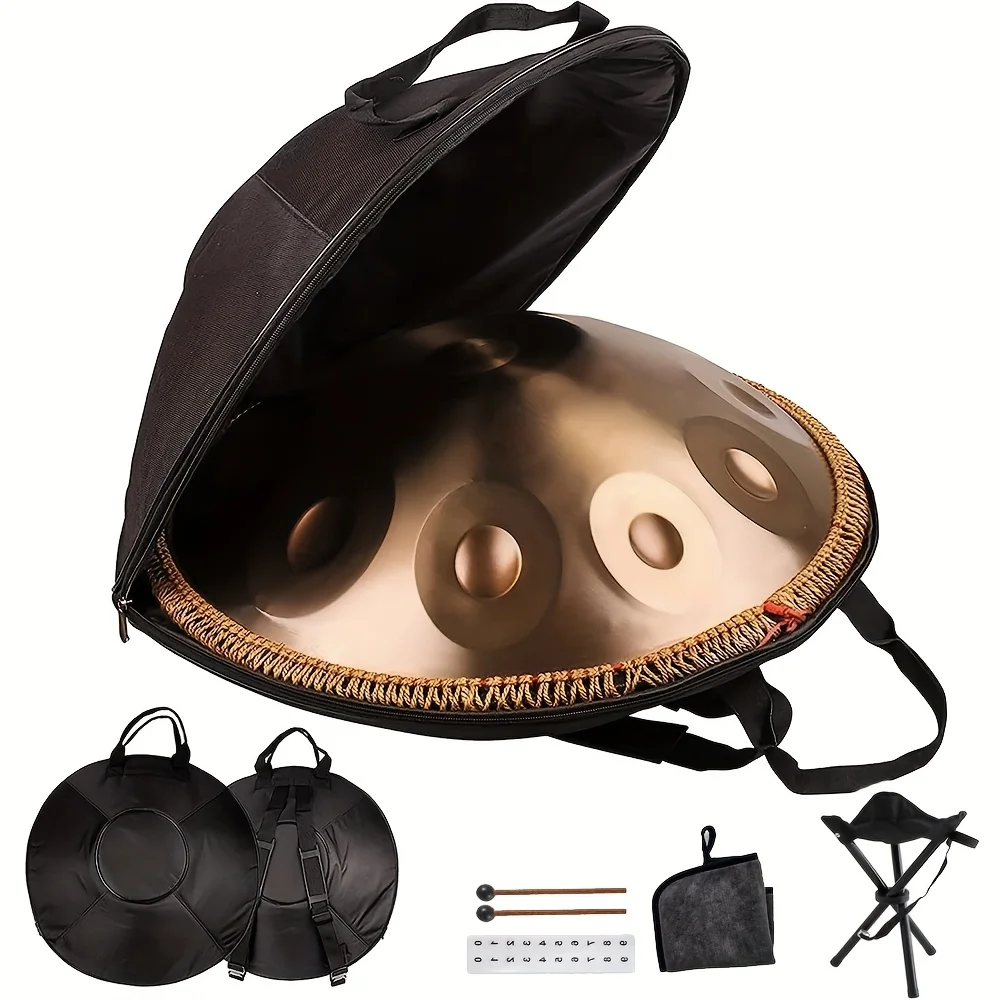 432Hz 9 note handpan drum dark Golden double top design D key beginner tune 18 inch stainless steel tongue drum handmade with
432Hz 9 note handpan drum dark Golden double top design D key beginner tune 18 inch stainless steel tongue drum handmade with