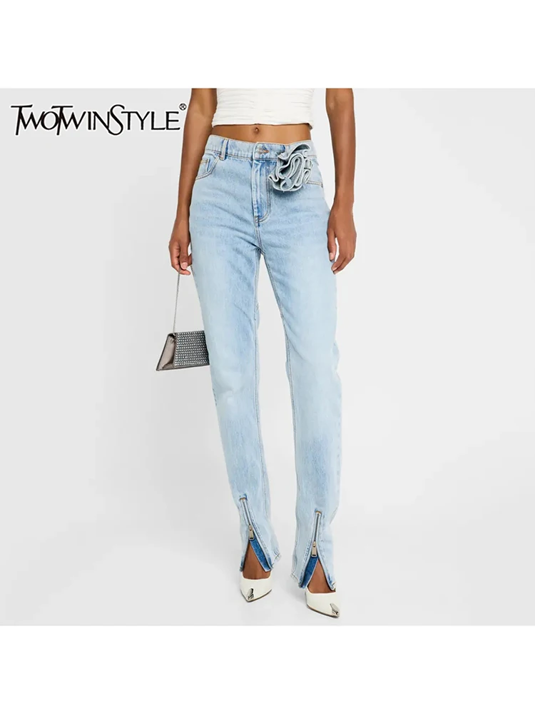 TWOTWINSTYLE Solid Patchwork Appliques Skinny Denim Pants For Women High Waist Spliced Zipper Casual Pants Female Fashion New
TWOTWINSTYLE Solid Patchwork Appliques Skinny Denim Pants For Women High Waist Spliced Zipper Casual Pants Female Fashion New
