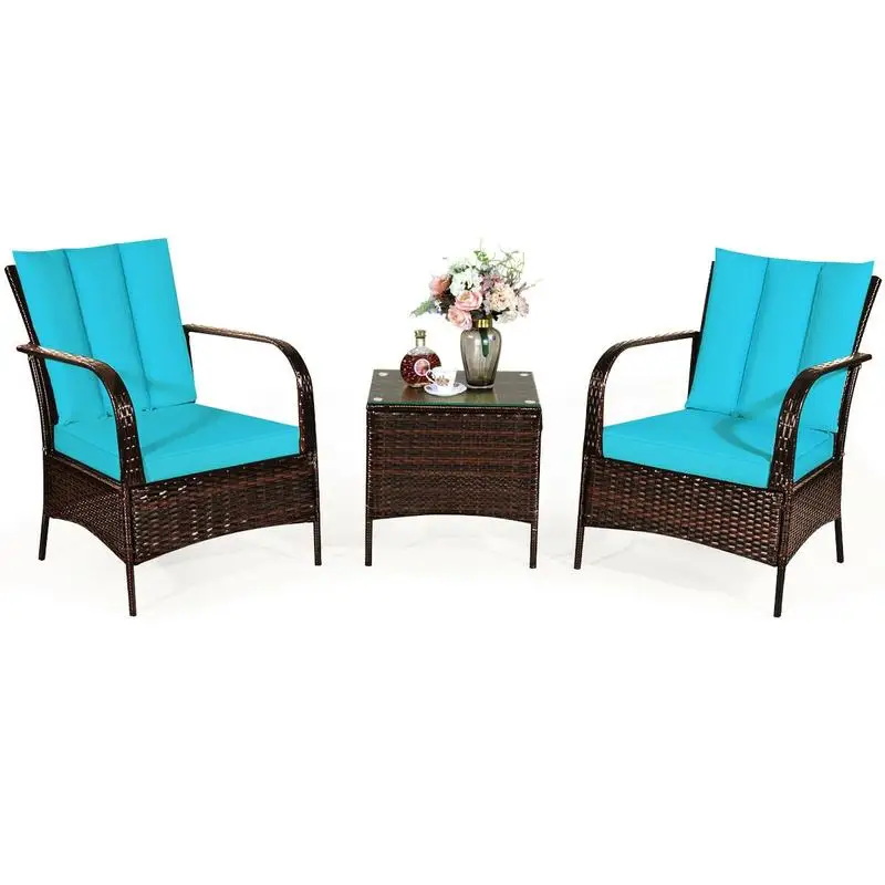 3 Pcs Patio Conversation Rattan Furniture Set with Glass Top Coffee Table and Cushions-Turquoise
3 Pcs Patio Conversation Rattan Furniture Set with Glass Top Coffee Table and Cushions-Turquoise