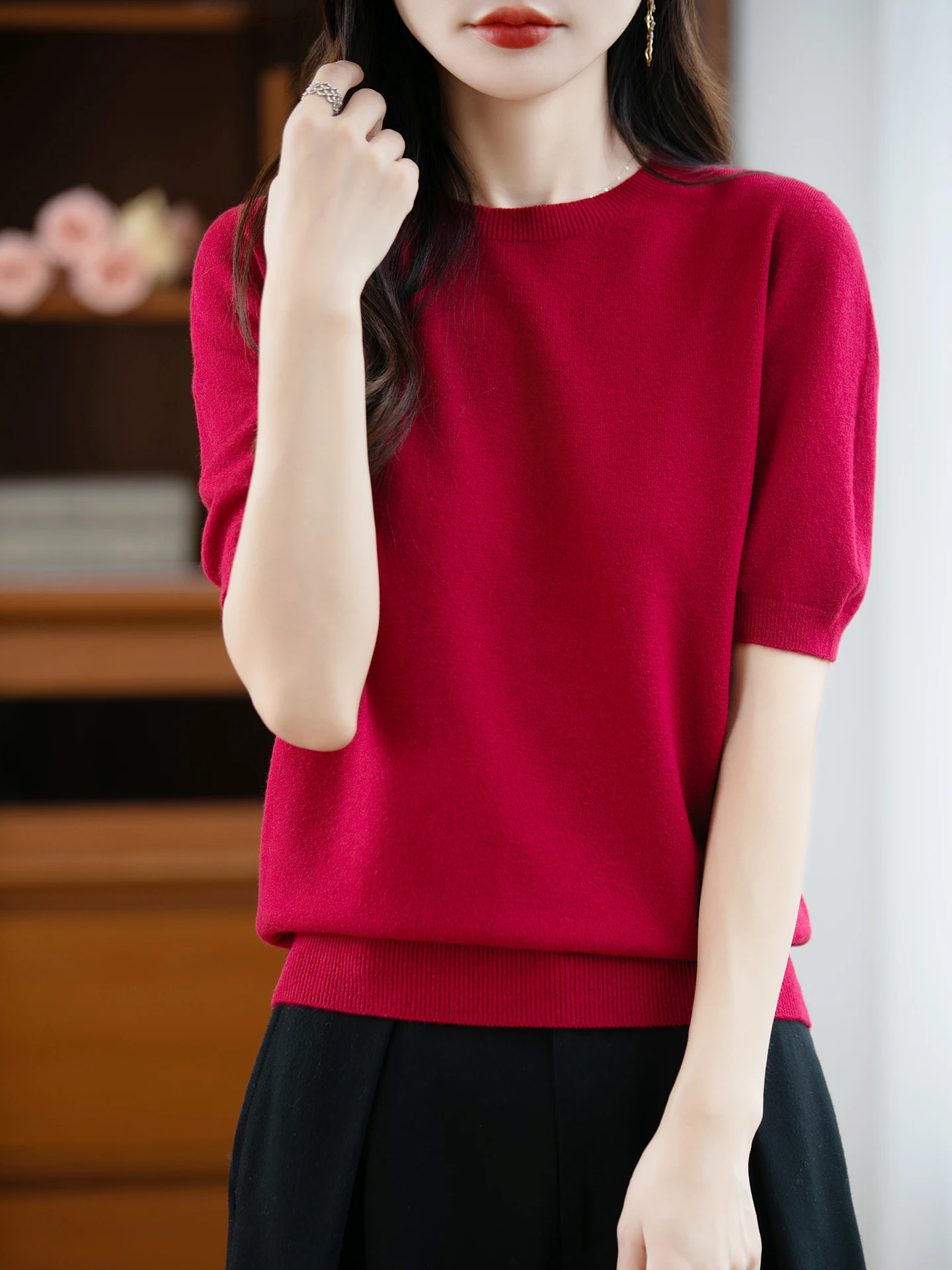 Fashion Basic Spring Summer Merino Wool Sweater O-Neck Cashmere Pullover Solid Color Soft Short Sleeve Shirt Clothing Tops
Fashion Basic Spring Summer Merino Wool Sweater O-Neck Cashmere Pullover Solid Color Soft Short Sleeve Shirt Clothing Tops