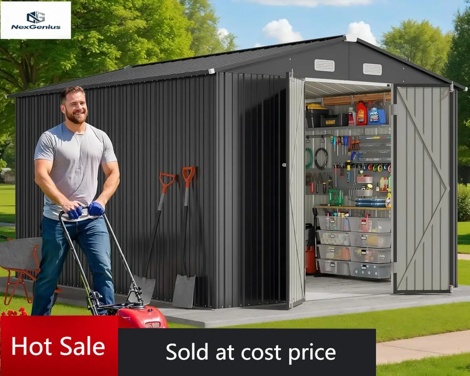 10x10 FT Outdoor Storage Shed, Large Utility Metal Tool Shed with Lockable Double Doors & 4 Air Vents, Waterproof Heavy-Duty Gar
10x10 FT Outdoor Storage Shed, Large Utility Metal Tool Shed with Lockable Double Doors & 4 Air Vents, Waterproof Heavy-Duty Gar