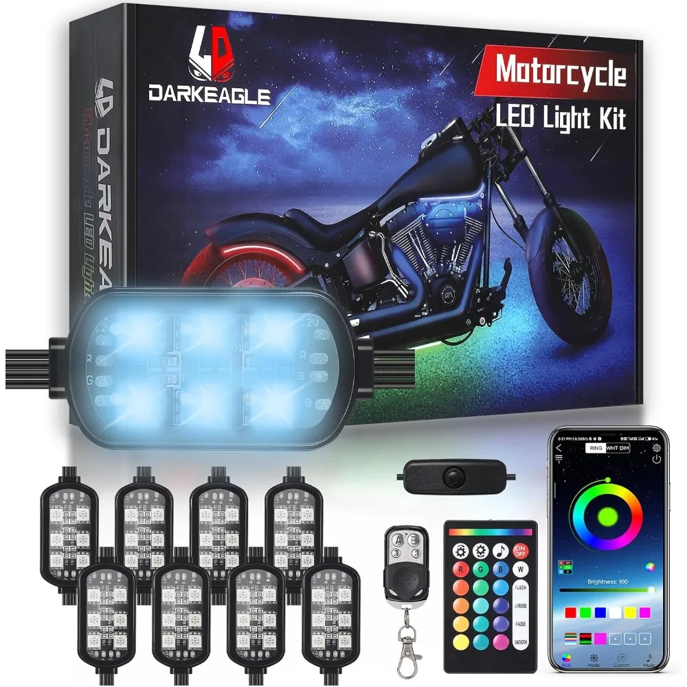 8 Piece RGB LED Motorcycle Accent Light Kit App RF Remote Waterproof Underglow Brake Turn Signal 12V Universal
8 Piece RGB LED Motorcycle Accent Light Kit App RF Remote Waterproof Underglow Brake Turn Signal 12V Universal