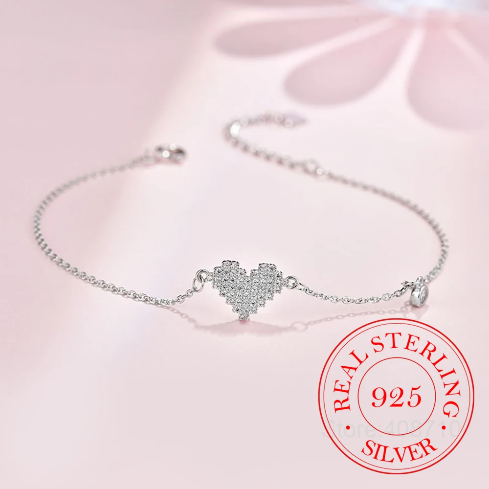 Real 925 Sterling Silver Jewelry Crystal Love Heart Charm Bracelet for Women Homme Luxury Wedding Party Gift
Real 925 Sterling Silver Jewelry Crystal Love Heart Charm Bracelet for Women Homme Luxury Wedding Party Gift