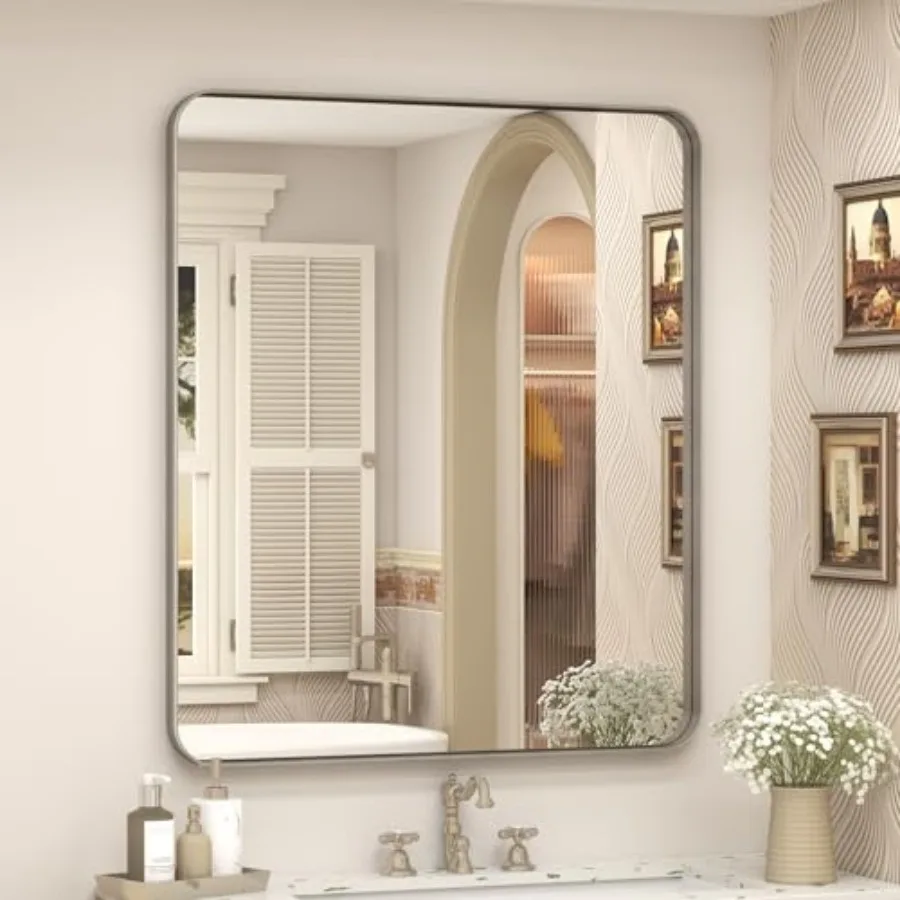 24x28 Inch Bathroom Mirror, Brushed Metal Framed Vanity Mirror for Wall, Shatterproof, Anti- Rust, Horizontally or Vertically M
24x28 Inch Bathroom Mirror, Brushed Metal Framed Vanity Mirror for Wall, Shatterproof, Anti- Rust, Horizontally or Vertically M