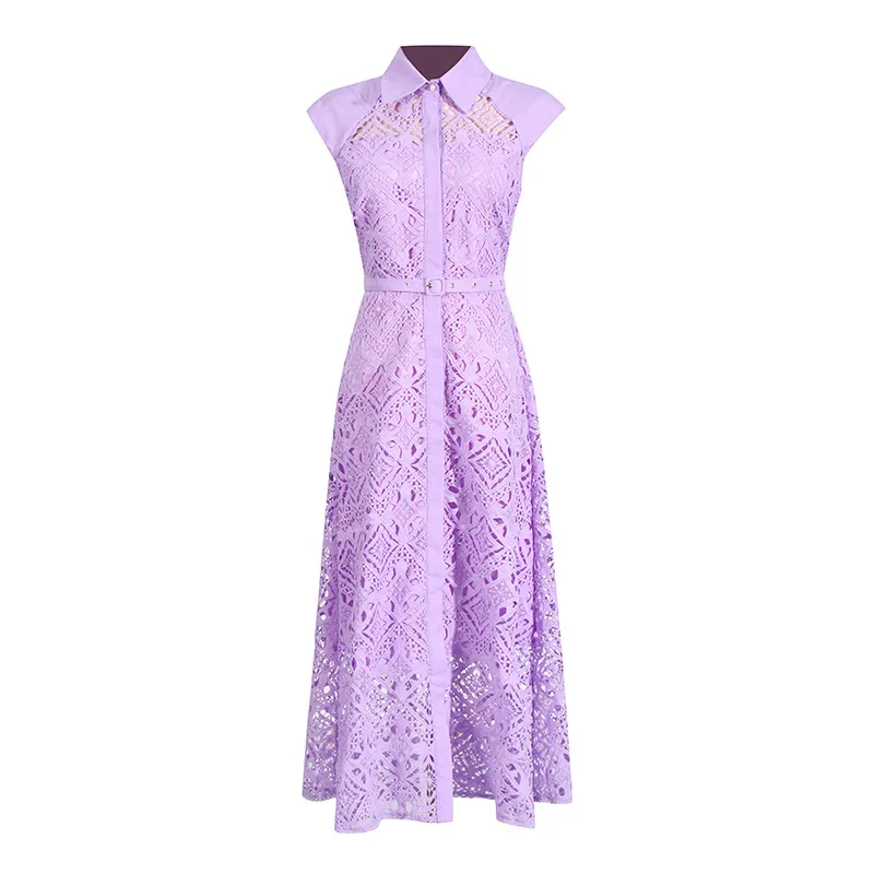 Doris Fanny Solid Embroidery Hollow Out Dresses For Women Lapel Short Sleeve Hight Waist Patchwork Belt Elegant Dress Female
Doris Fanny Solid Embroidery Hollow Out Dresses For Women Lapel Short Sleeve Hight Waist Patchwork Belt Elegant Dress Female