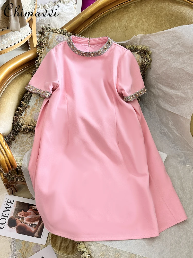 Spring and Summer New Heavy Industry Luxury Pleated Short-sleeved Dress Women's Fashion Pink Sweet Temperament Short Dresses
Spring and Summer New Heavy Industry Luxury Pleated Short-sleeved Dress Women's Fashion Pink Sweet Temperament Short Dresses