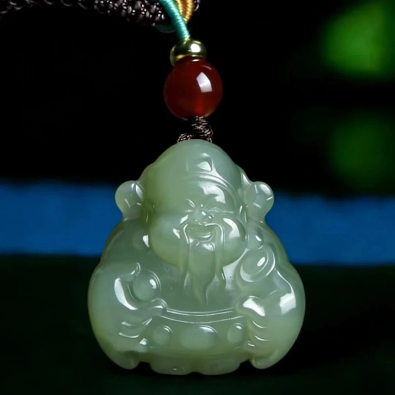 Three-dimensional Hetian Ruyi God of Wealth pendant necklace in lake green jade
Three-dimensional Hetian Ruyi God of Wealth pendant necklace in lake green jade