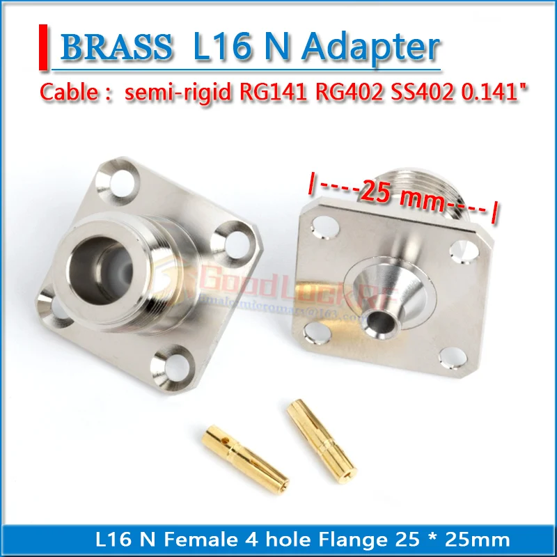 L16 N Female 4 hole Flange Panel Mount 25 * 25mm semi-rigid RG141 RG402 SS402 0.141" Copper 50Ohm RF Connector Adapter Socket
L16 N Female 4 hole Flange Panel Mount 25 * 25mm semi-rigid RG141 RG402 SS402 0.141" Copper 50Ohm RF Connector Adapter Socket