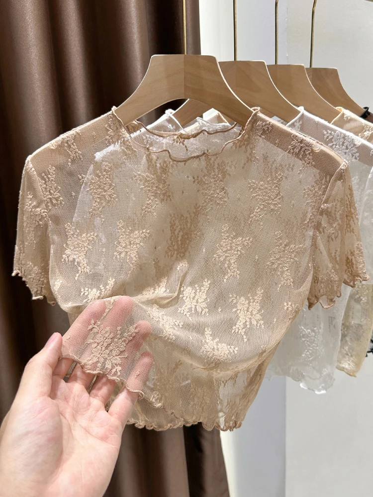 Sexy Thin ort Sve Lace T-irt Women's Nectarine Hollow out Base irt Summer with Strap Dr Inner Me Top
Sexy Thin ort Sve Lace T-irt Women's Nectarine Hollow out Base irt Summer with Strap Dr Inner Me Top