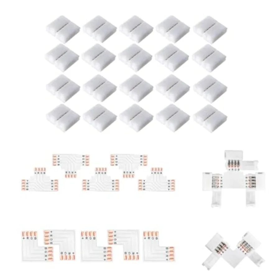 LED Strip Connectors - 4 Pin Solderless Gapless RGB L Splitter Right Angle and T-Shape Connectors for RGB 3528 2835 Multicolor
LED Strip Connectors - 4 Pin Solderless Gapless RGB L Splitter Right Angle and T-Shape Connectors for RGB 3528 2835 Multicolor