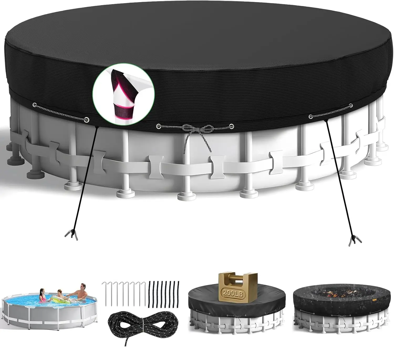 21Ft Round Pool Cover, Heavy Duty Waterproof for Above Ground Pools with Ground Nails & Windproof Ropes, Tear-Resistant, Black
21Ft Round Pool Cover, Heavy Duty Waterproof for Above Ground Pools with Ground Nails & Windproof Ropes, Tear-Resistant, Black