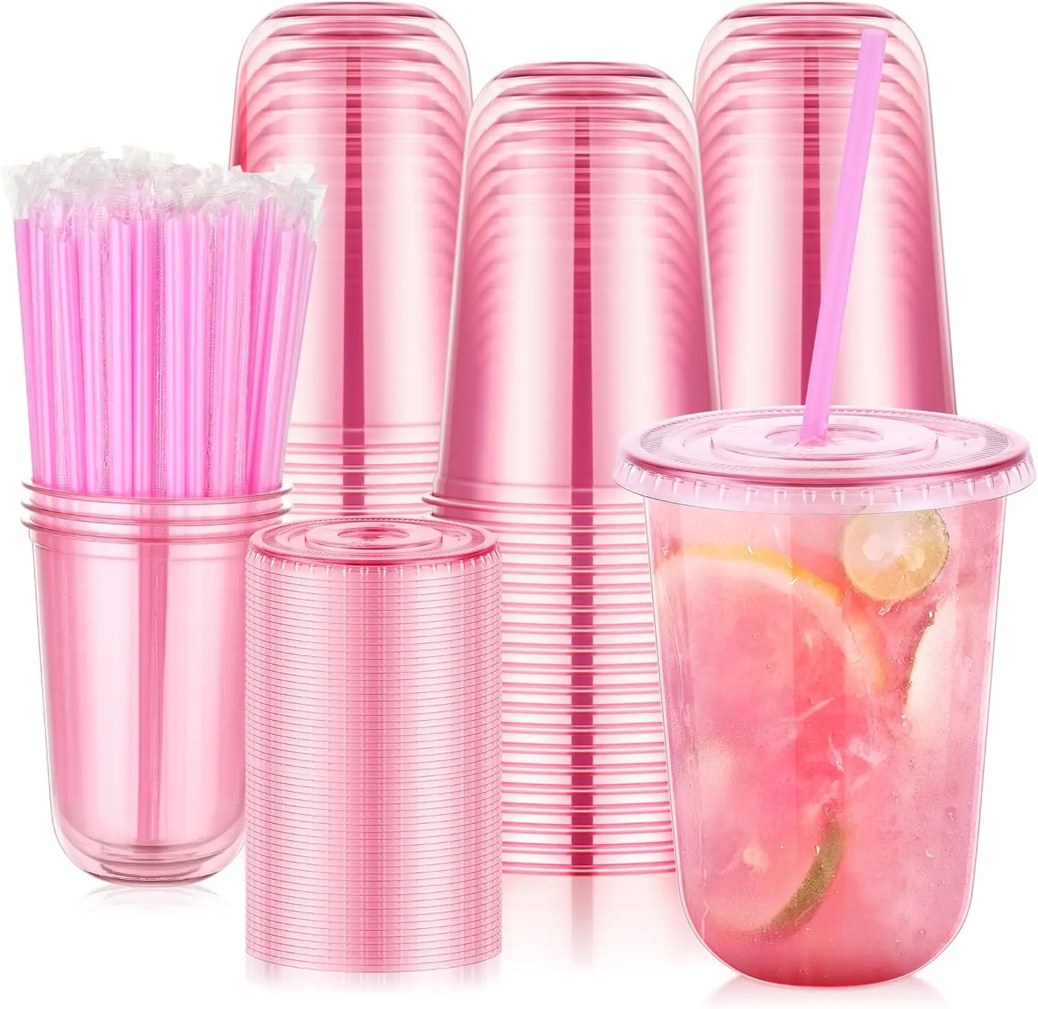 100 Set 16oz Plastic Cups with Lids & Straws, Disposable Pink Clear Iced Coffee Cup with Lid, Round Bottom Plastic To Go Cups
100 Set 16oz Plastic Cups with Lids & Straws, Disposable Pink Clear Iced Coffee Cup with Lid, Round Bottom Plastic To Go Cups