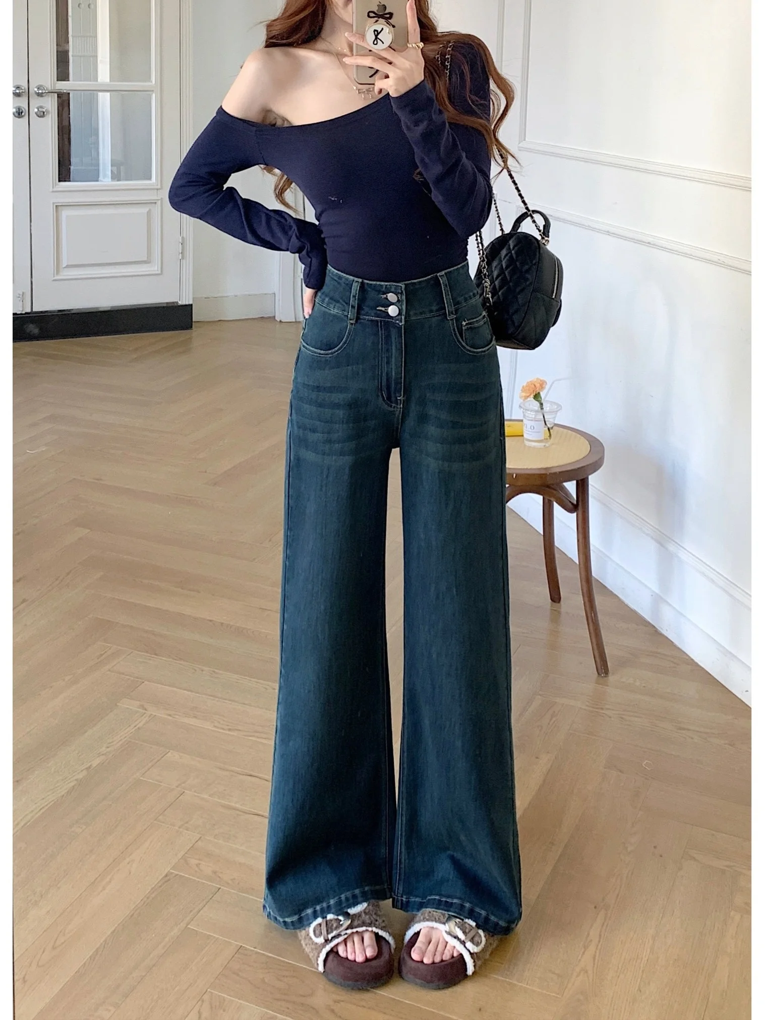 High Waist Wide Leg Double Buckle Elastic Denim Jeans Women's Fashionable Spring New Style Retro Cool Floor-Length Pants
High Waist Wide Leg Double Buckle Elastic Denim Jeans Women's Fashionable Spring New Style Retro Cool Floor-Length Pants