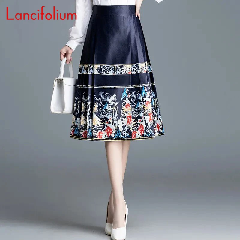 New Chinese Horse Face Satin Skirt Spring Fall Elastic High Waist Aline Female Mamianqun Pleated Ruffle Knee Length Skirts 2024
New Chinese Horse Face Satin Skirt Spring Fall Elastic High Waist Aline Female Mamianqun Pleated Ruffle Knee Length Skirts 2024