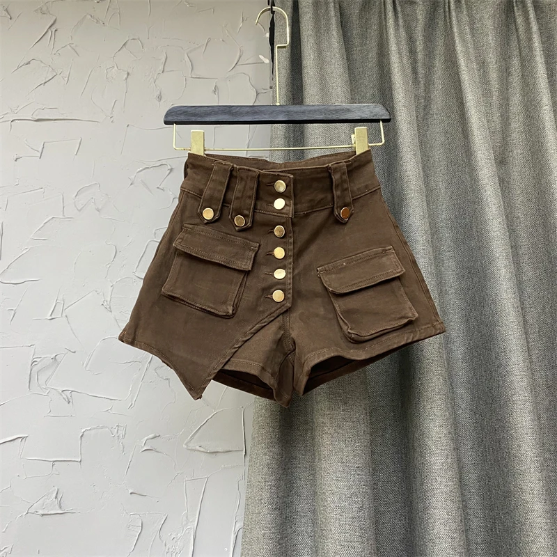 2023 Black Spring Summer High Waist Single breasting Buttons Fashion Streetwear Multiple pockets Shorts Women
2023 Black Spring Summer High Waist Single breasting Buttons Fashion Streetwear Multiple pockets Shorts Women